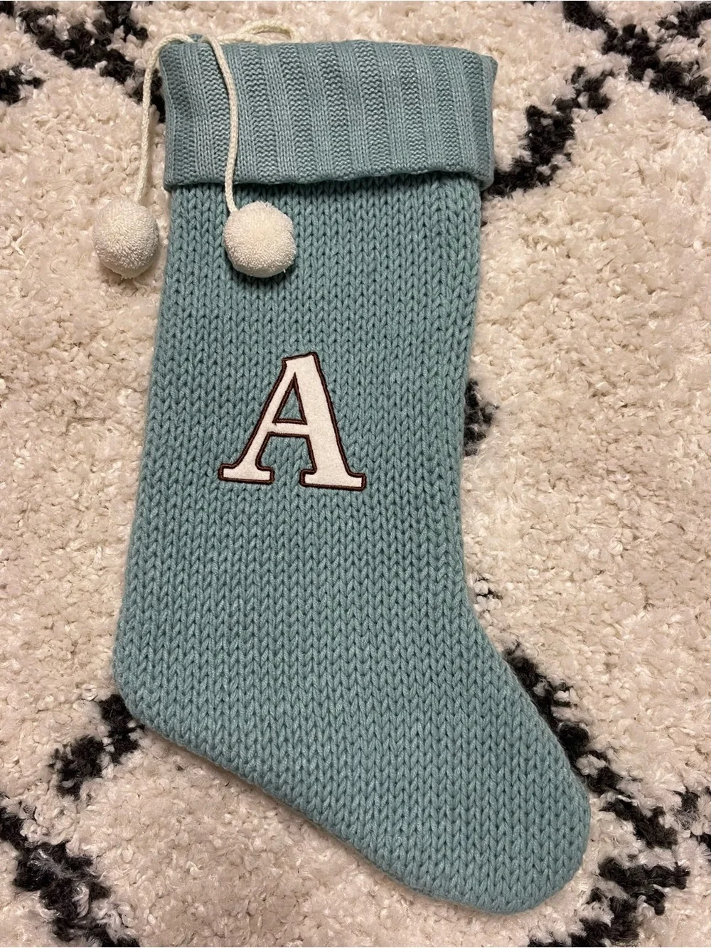 Personalized Knit Stocking in Light Teal with Letter A